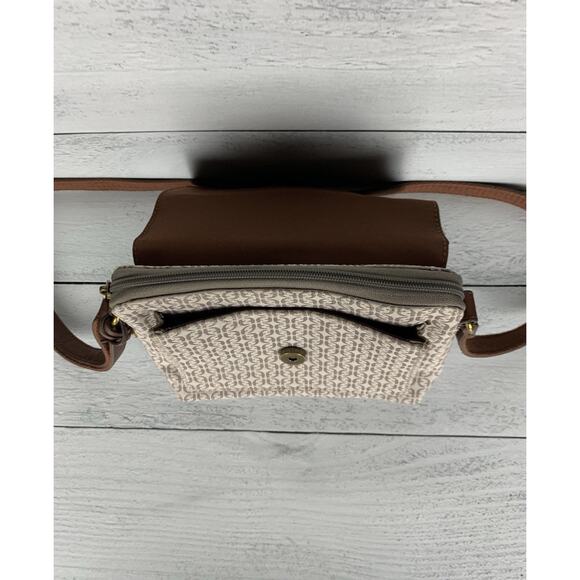 Fossil Women's Brown Leather Printed Fabric Crossbody Cute Shoulder Bag Purse - Picture 8 of 15